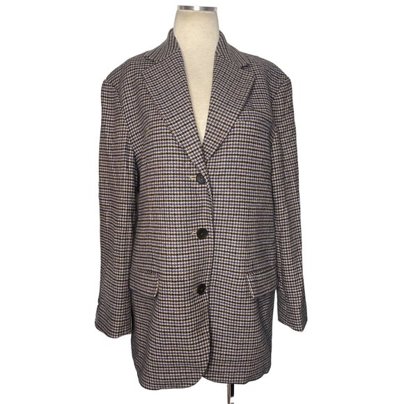 Everlane The ReWool® ’80s Blazer Blue and Brown Houndstooth 10 New Womens - Picture 6 of 16